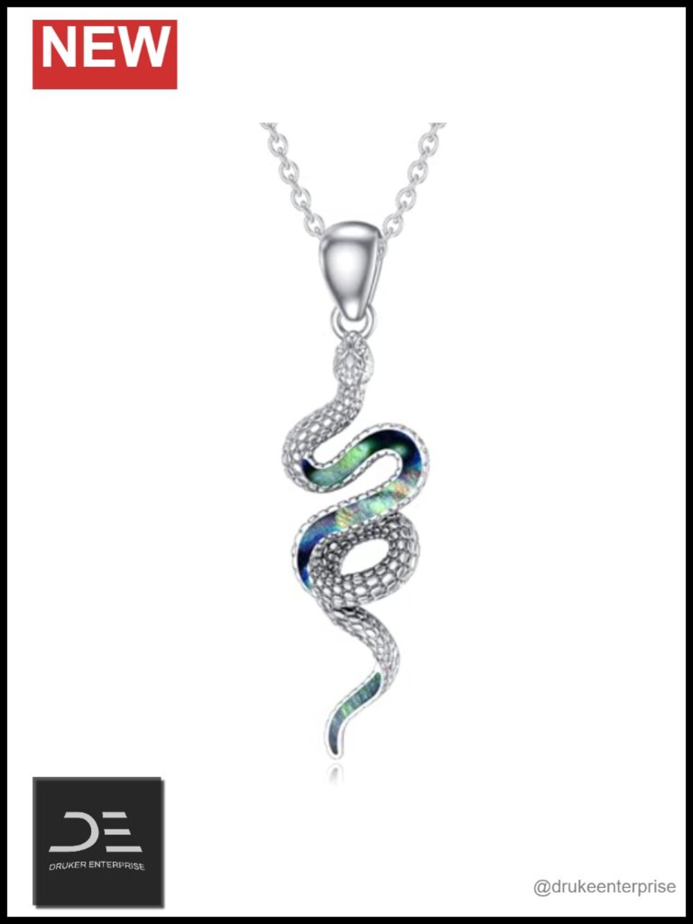 925 Sterling Silver Snake Pendant Necklace Abalone Shell Women's Jewelry Gift
